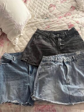 Women’s Denim Mini Skirt and short set.Light Blue and Washed Black